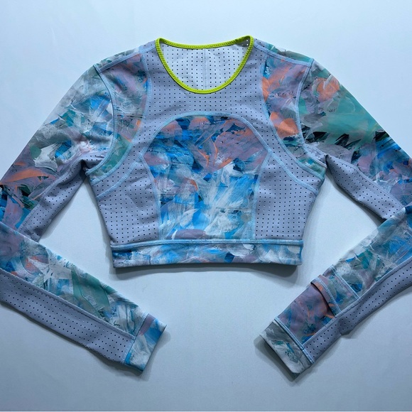 Lululemon Paddle Crop Top Womens Size 2 Reversible Mesh Warpstreme White/Silver - Picture 3 of 16